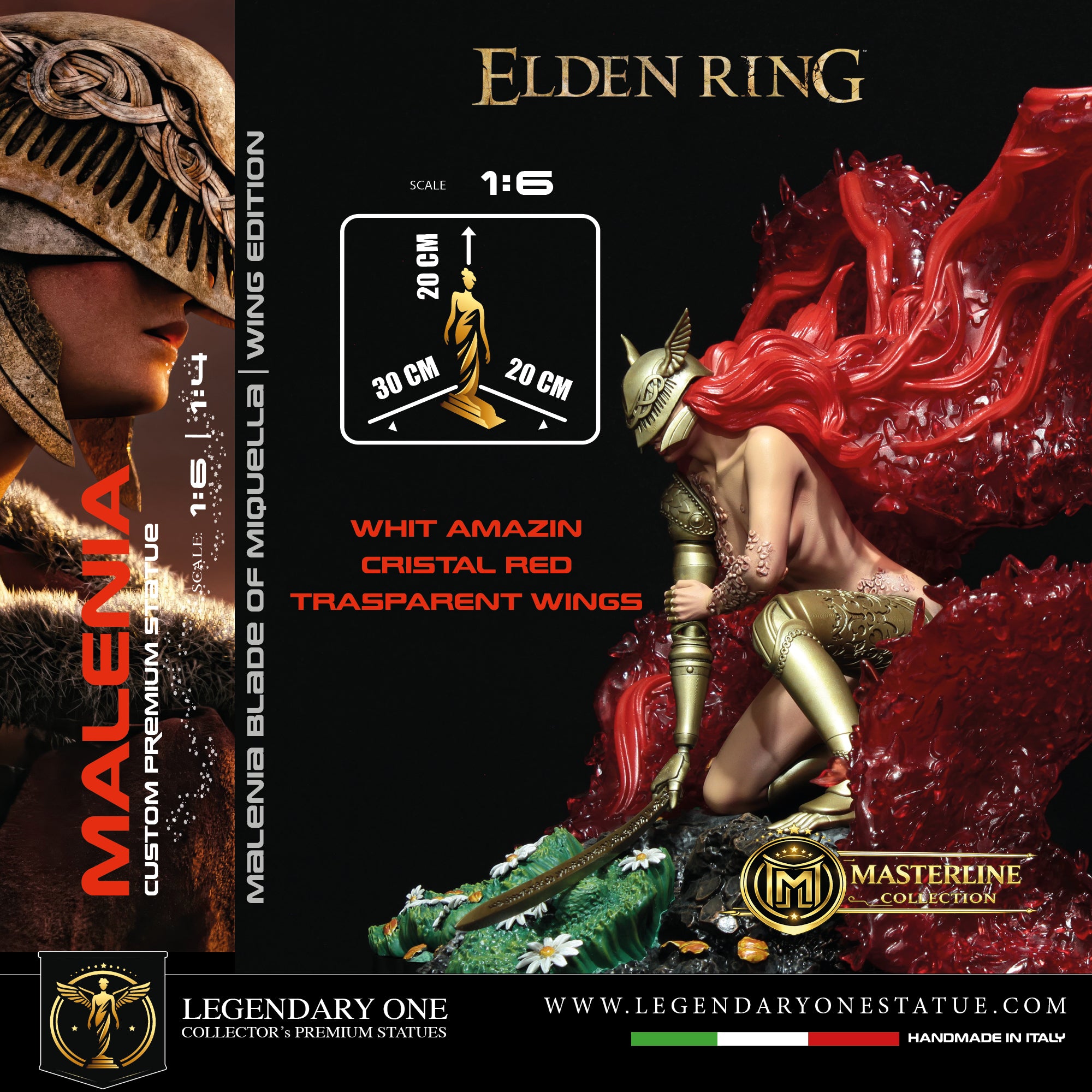 Malenia Crystal Red Wings Statua da Collezione - Elden Ring Figure - Blade of Miquella Real Game Color - scala 1:6