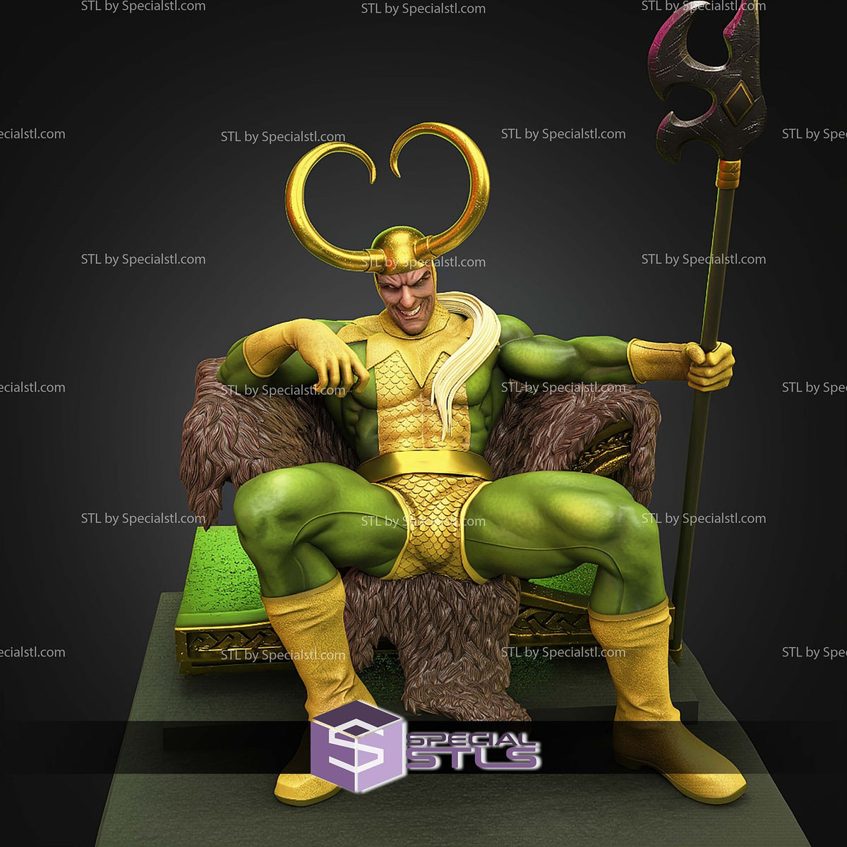 Loki Classic on Throne Marvel dettaglio statua da collezione 3