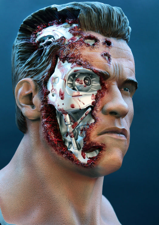 Statua del Terminator, Busto T-800, Action figure di Arnold Schwarzenegger, massimo realismo con LED integrati, Endoskeleton 12k di 32 cm