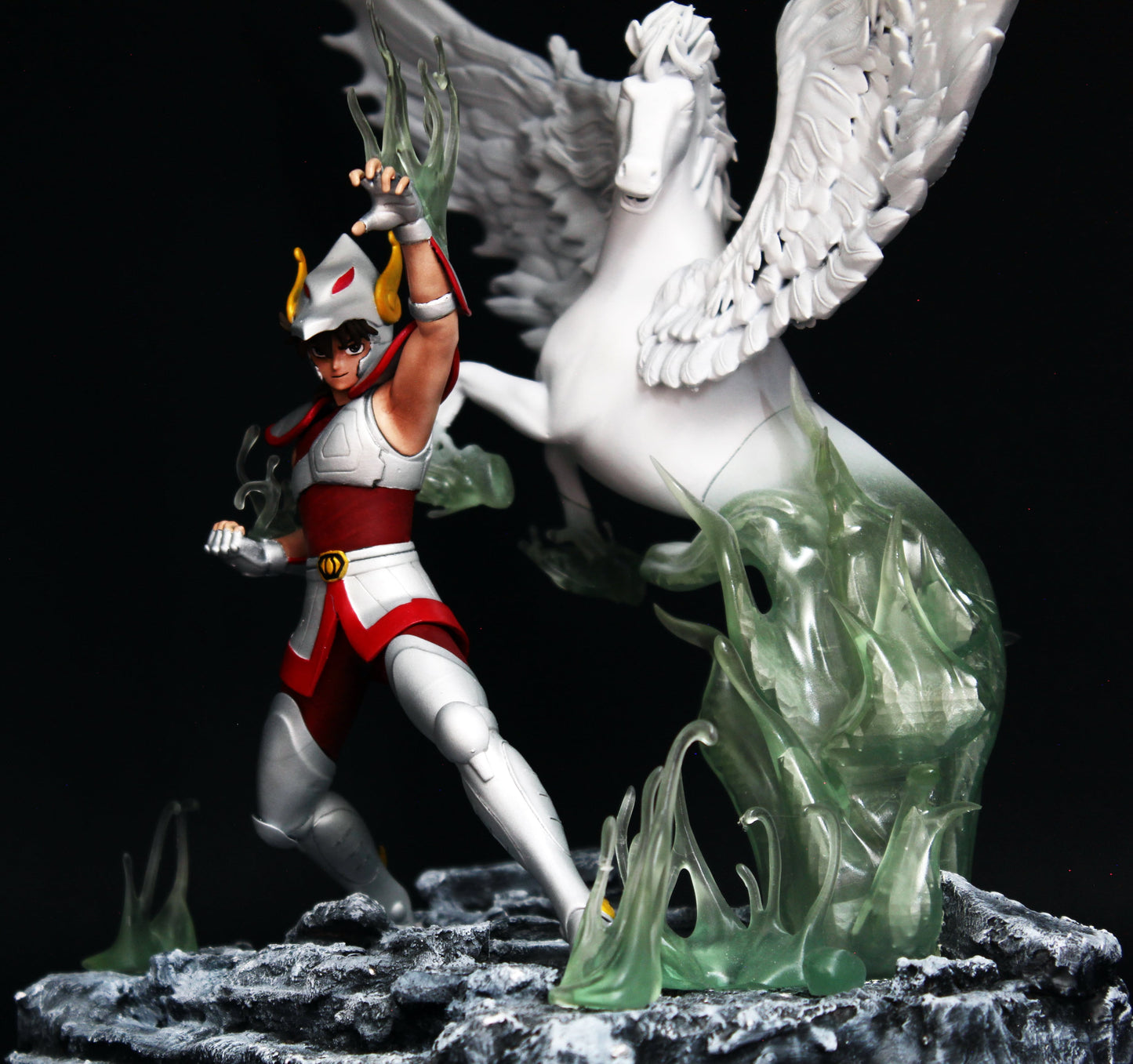 Saint Seiya Diorama Pegasus - Knight of Zodiac Action Figure - Statua di Pegasus con cavallo pezzo esclusivo con Multi LED scena notturna