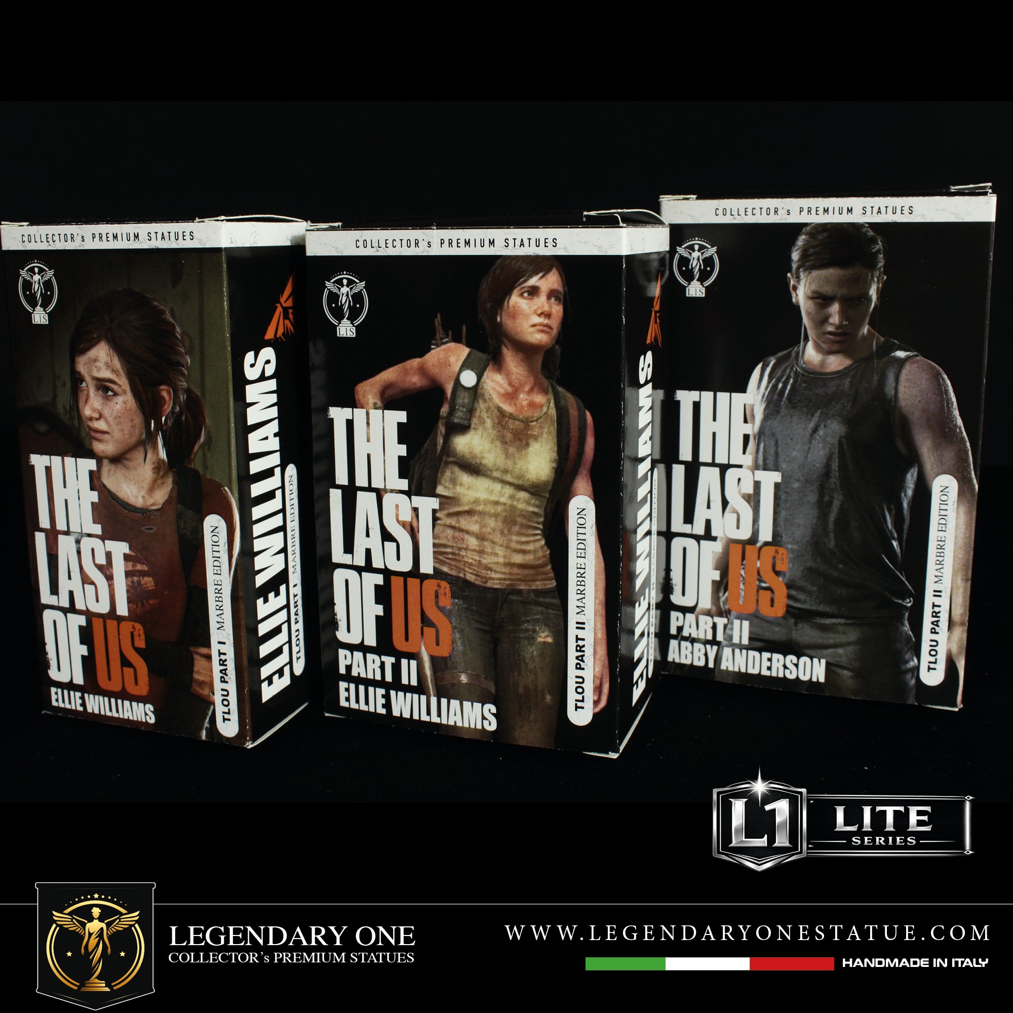 The Last of Us Figure Set MARBLE EDITION – Ellie TLOU PART 1, Ellie TLOU PART 2, Abby Statue da collezione