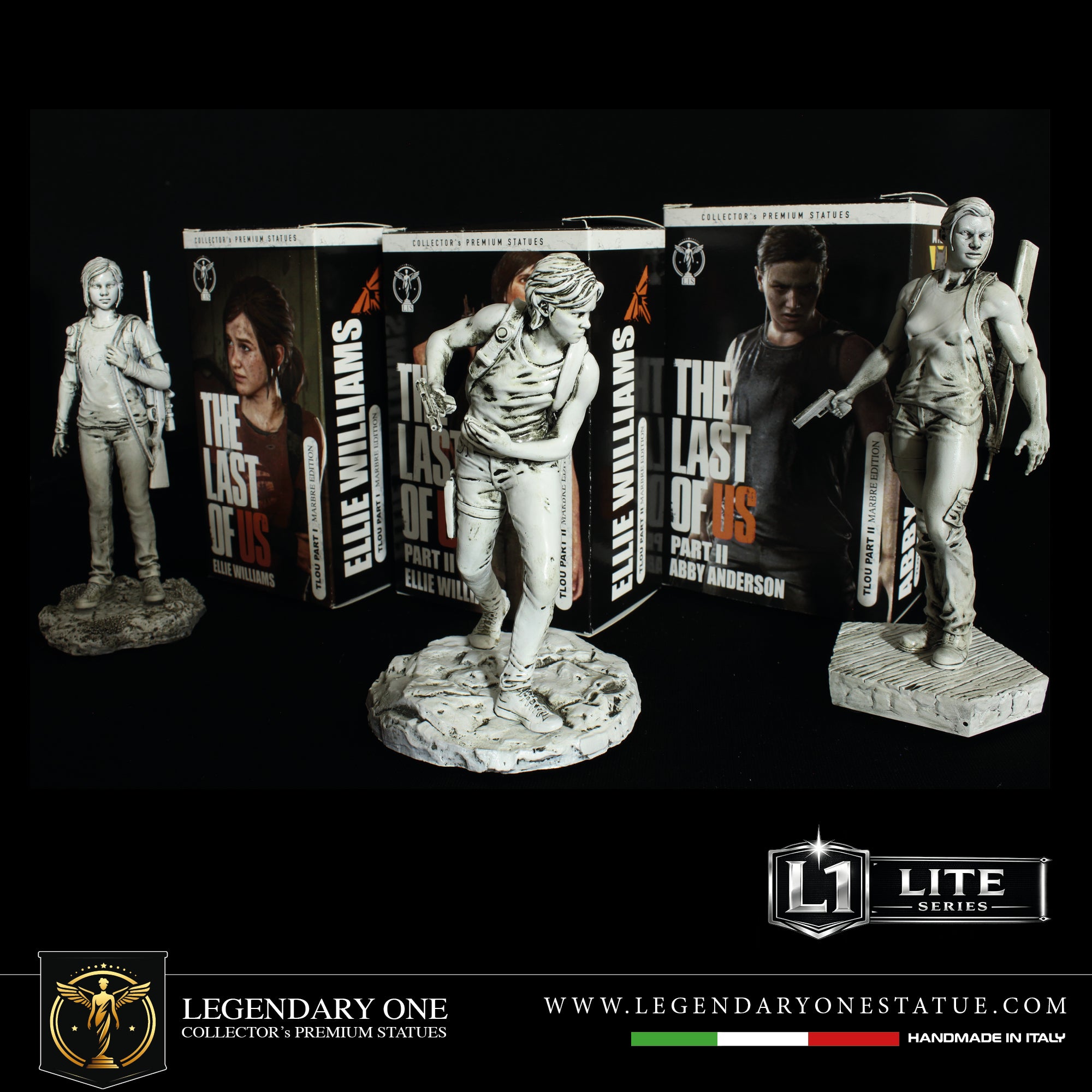 The Last of Us Figure Set MARBLE EDITION – Ellie TLOU PART 1, Ellie TLOU PART 2, Abby Statue da collezione