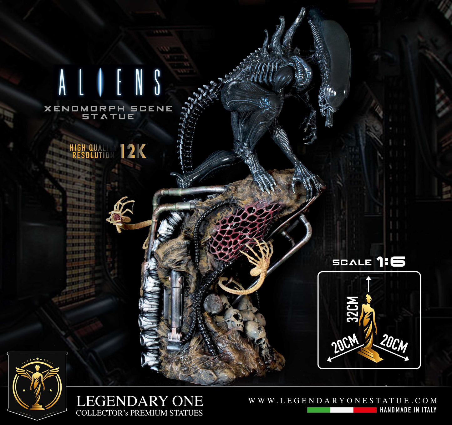 Alien Diorama, Xenomorph figure LTD con LED Dynamic e base completa Real Cinema Effect, alien diorama completo REALISM quality 12k figurines