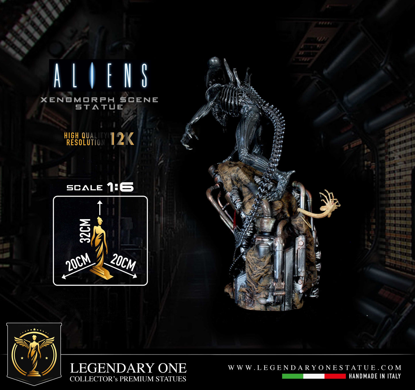 Alien Diorama, Xenomorph figure LTD con LED Dynamic e base completa Real Cinema Effect, alien diorama completo REALISM quality 12k figurines