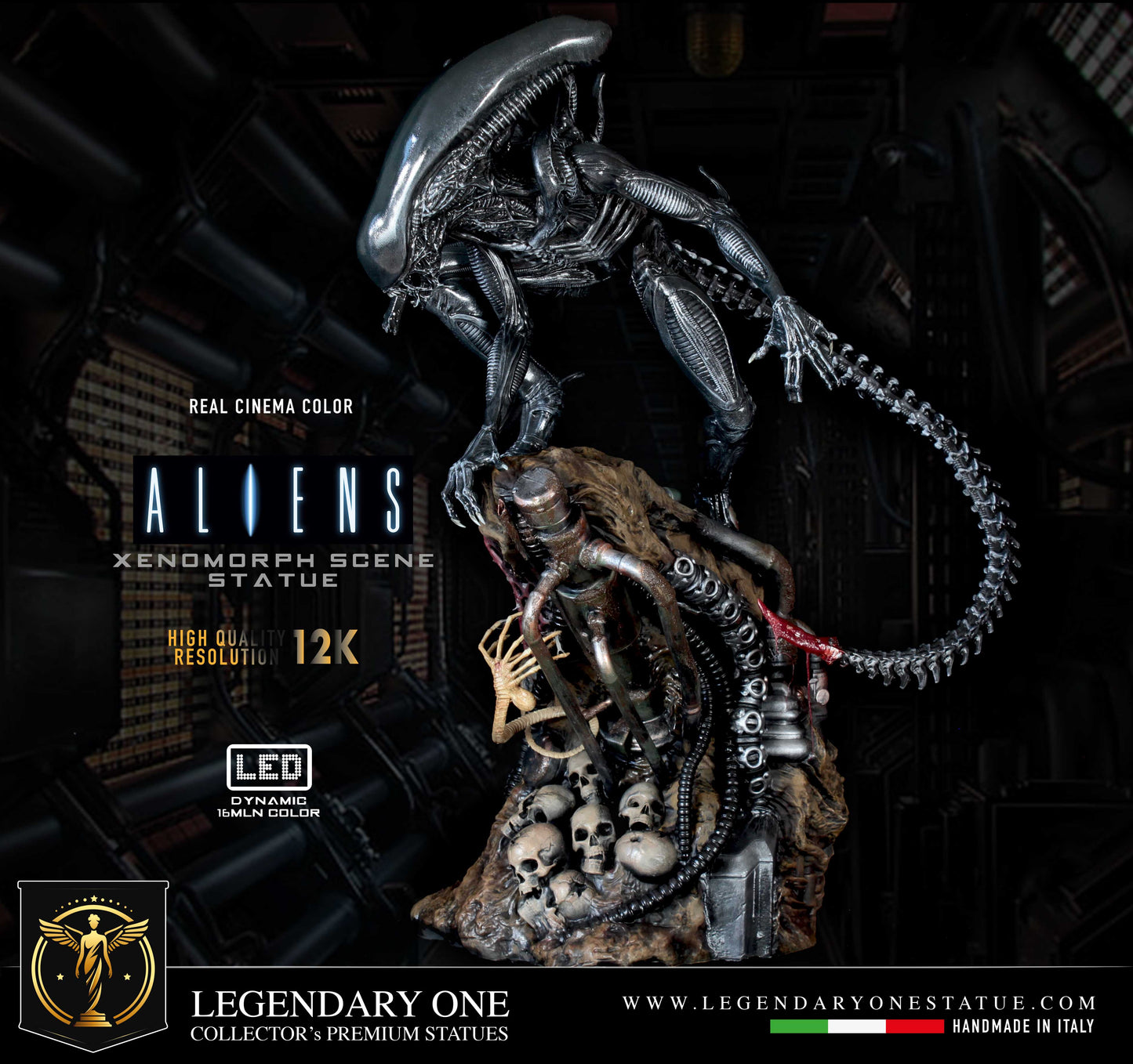 Alien Diorama, Xenomorph figure LTD con LED Dynamic e base completa Real Cinema Effect, alien diorama completo REALISM quality 12k figurines