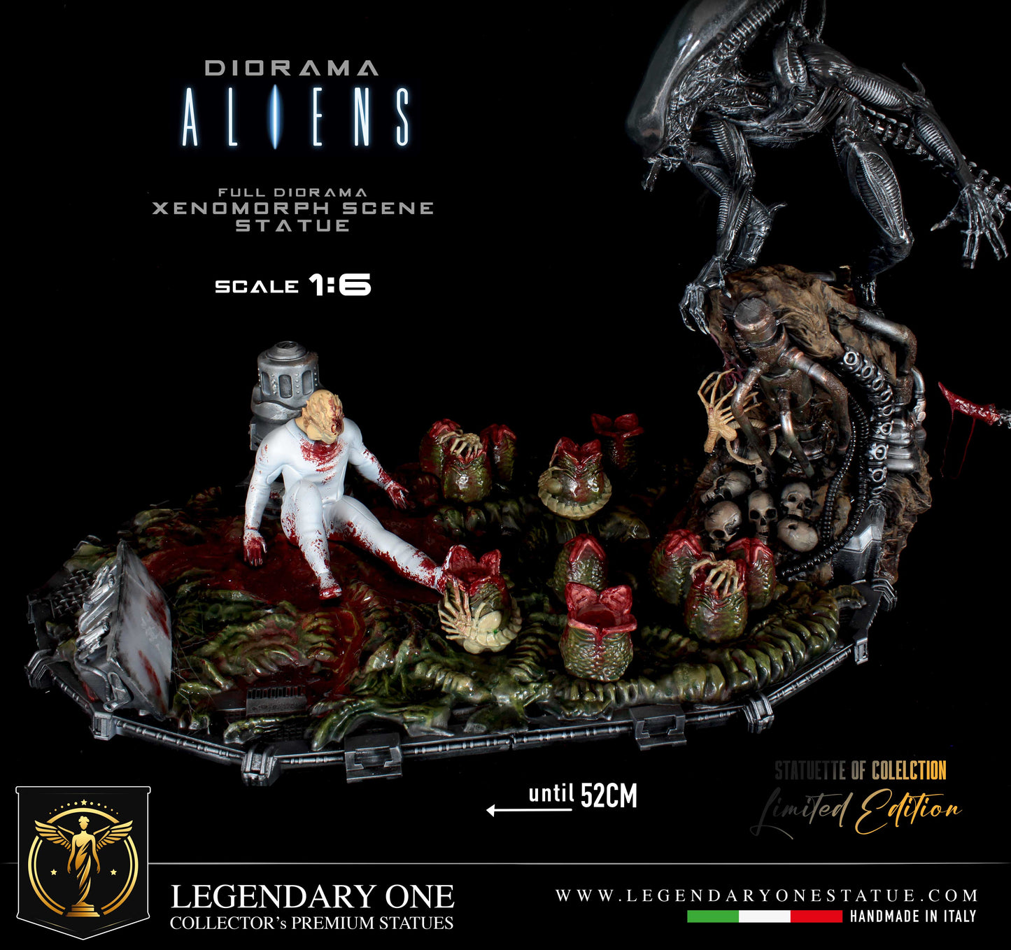 Alien Diorama, Xenomorph figure LTD con LED Dynamic e base completa Real Cinema Effect, alien diorama completo REALISM quality 12k figurines