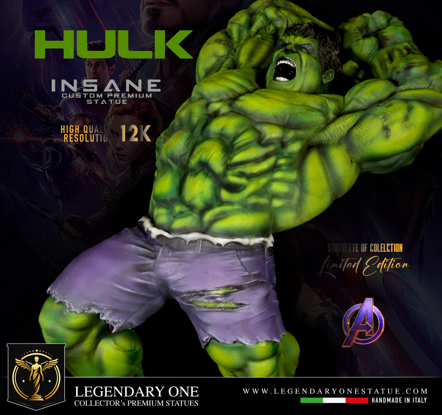 Hulk Figure Premium, Statua di Hulk Custom Figurine, Realistic Hulk Resin Statue, Avenger Figure, 12k Scale 1:4, Limited Edition Collectible