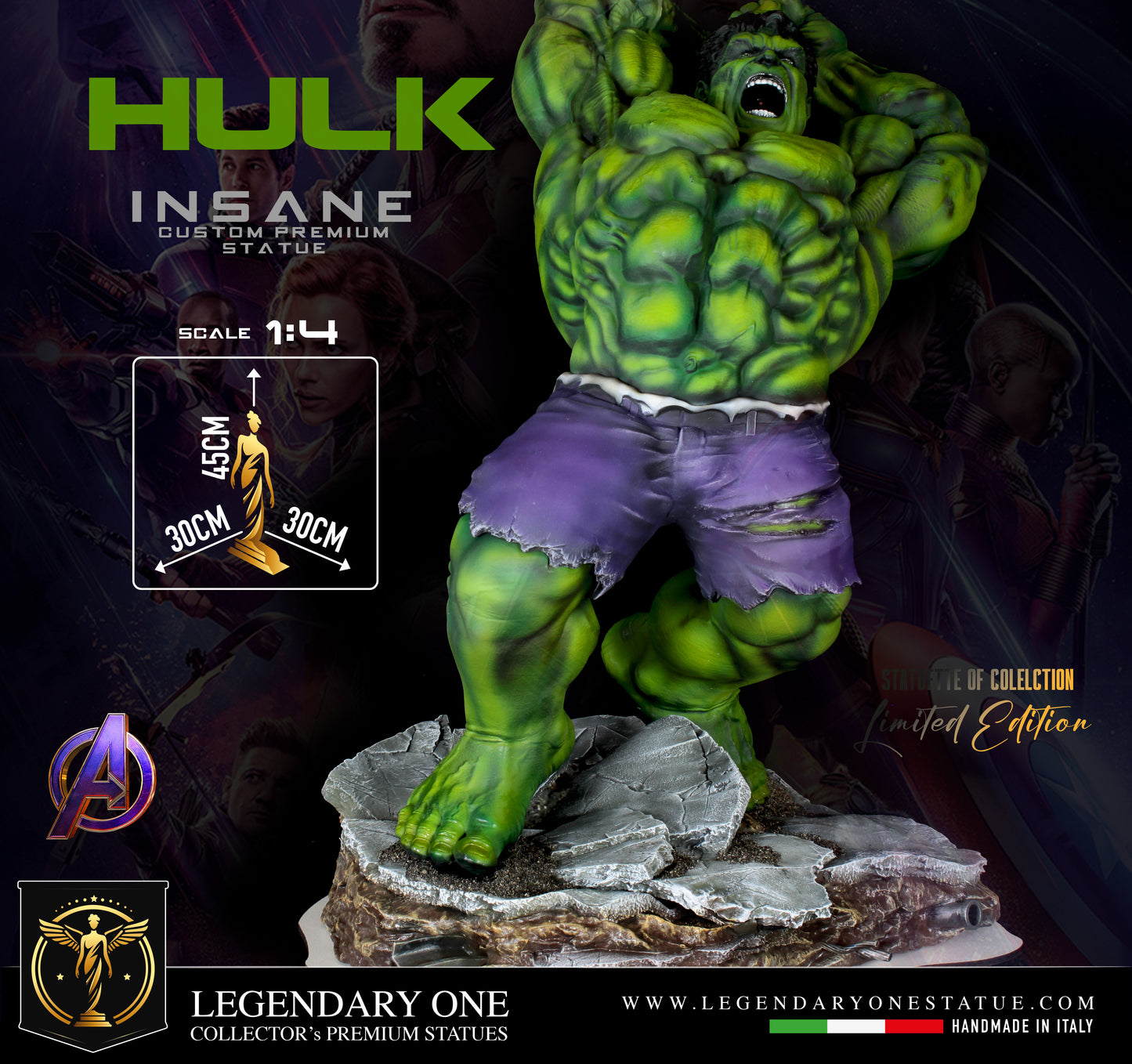 Hulk Figure Premium, Statua di Hulk Custom Figurine, Realistic Hulk Resin Statue, Avenger Figure, 12k Scale 1:4, Limited Edition Collectible