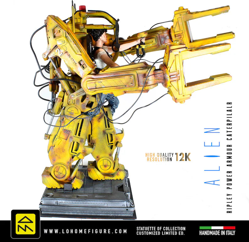 Ripley Power Loader statua, Alien statua di Ripley Real Cinema Color, Caterpillar Alien Power Loader con cavi veri 12K Made in Ita