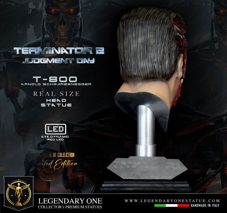 Terminator Statue Head T-800 real LIFE SIZE! Scala 1:1 Amazing  Action figure di Arnold Schwarzenegger massimo realismo con LED integrato