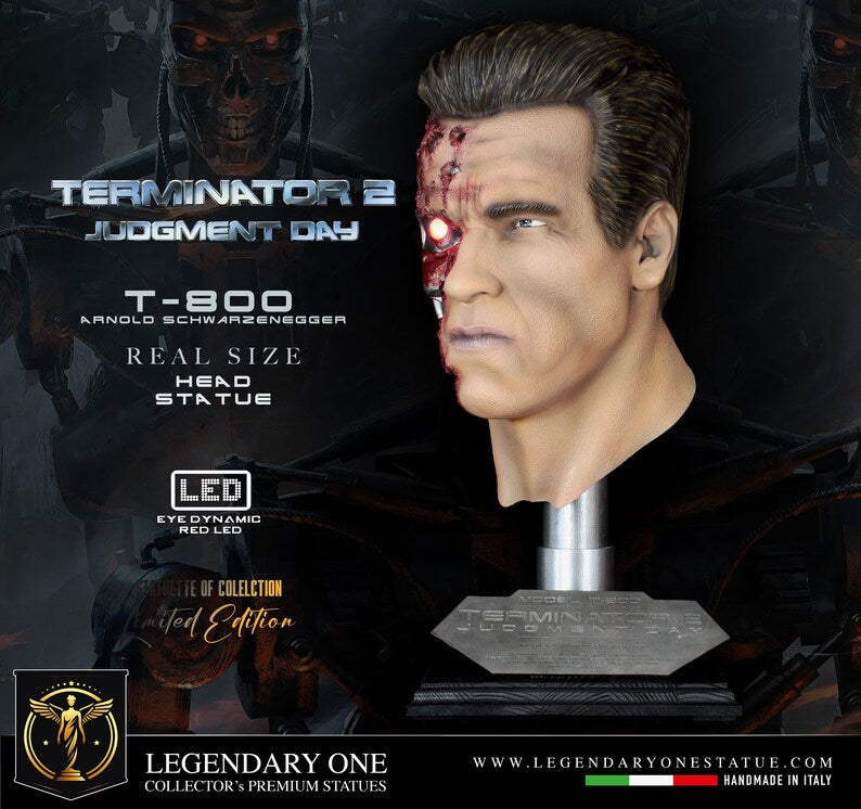 Terminator Statue Head T-800 real LIFE SIZE! Scala 1:1 Amazing  Action figure di Arnold Schwarzenegger massimo realismo con LED integrato