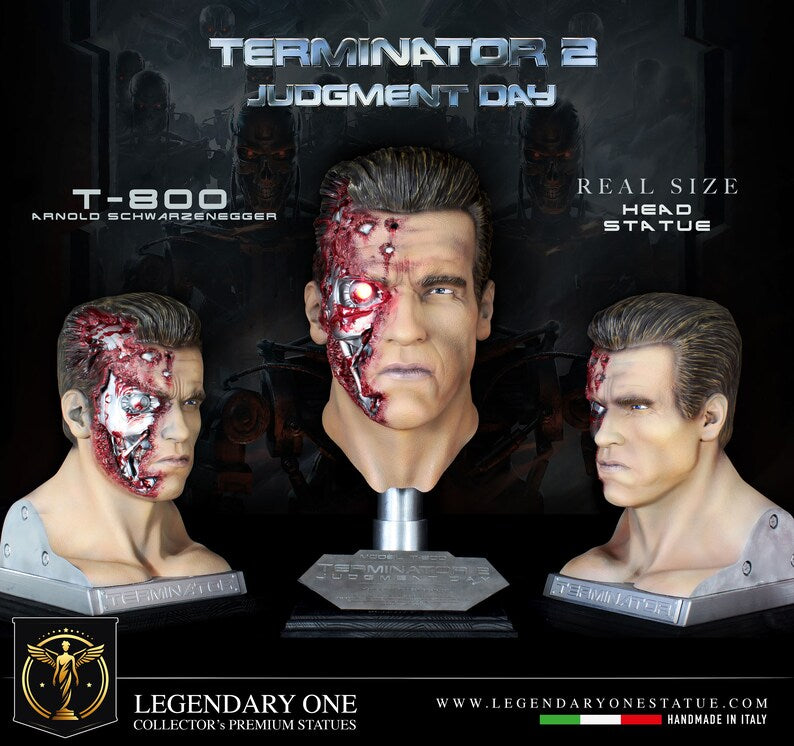 Terminator Statue, T-800 Bust, Arnold Schwarzenegger Action Figure, Maximum Realism with Integrated LEDs, 32cm 8k Endoskeleton