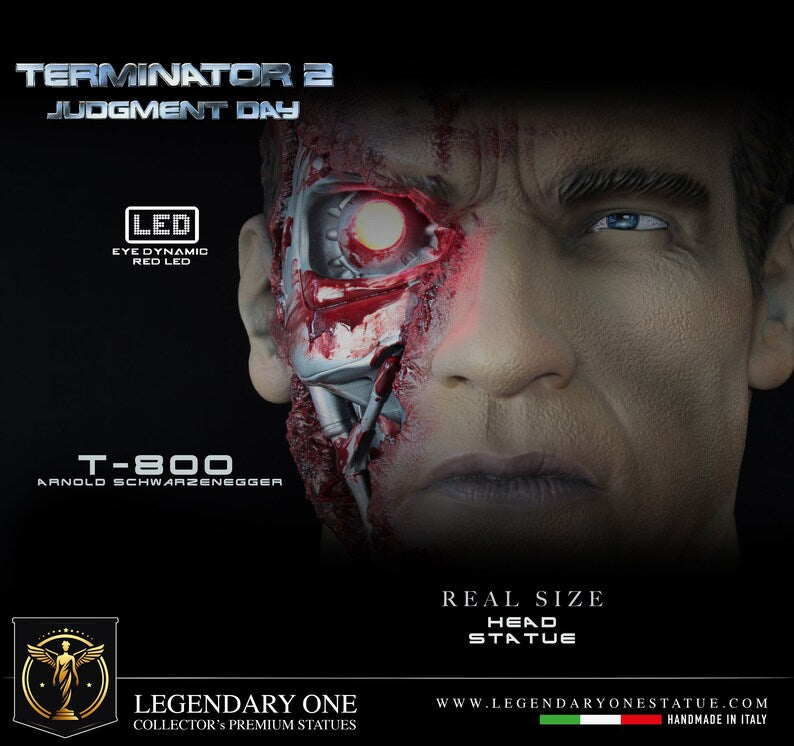 Terminator Statue Head T-800 real LIFE SIZE! Scala 1:1 Amazing  Action figure di Arnold Schwarzenegger massimo realismo con LED integrato