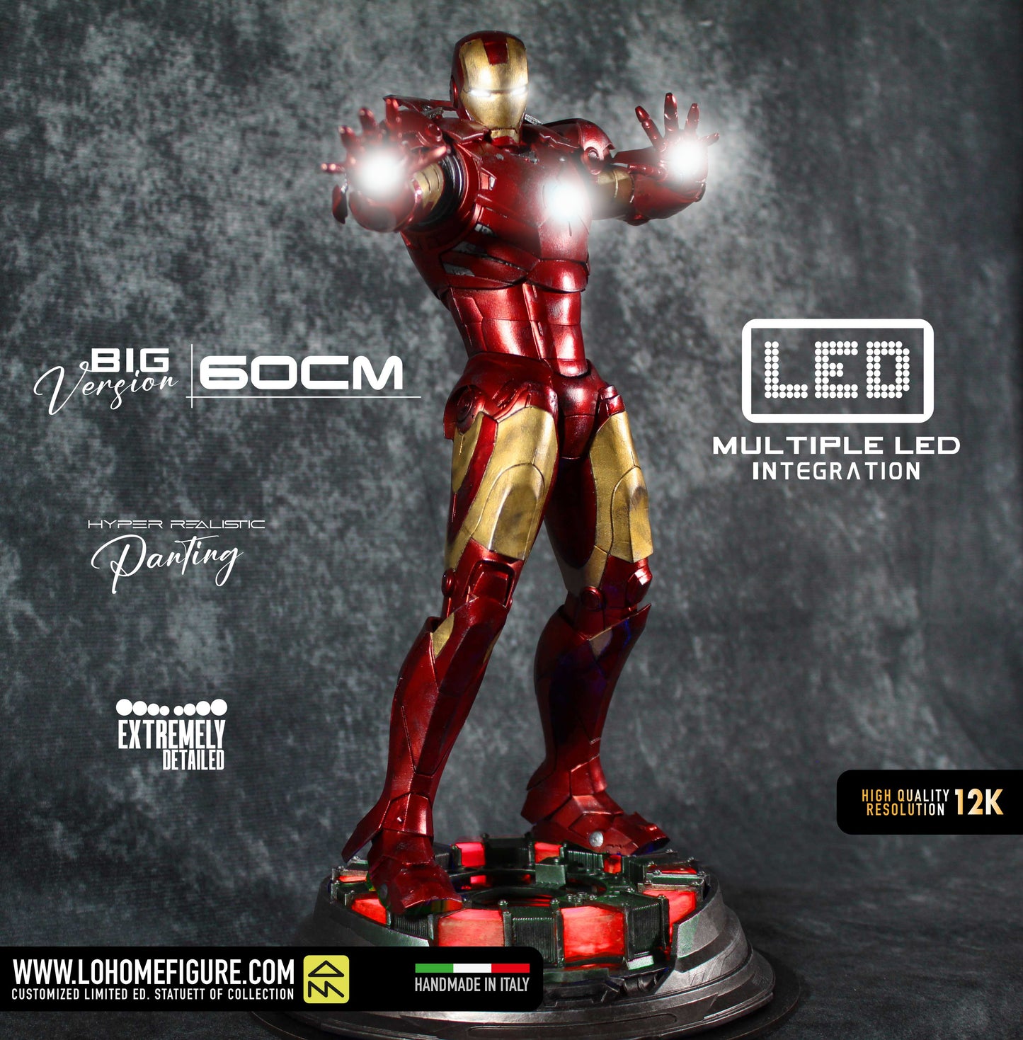 Iron Man Figure Tony Stark Statua da collezione di Iron Man da The Avengers base LED High Quality 12K Custom Limited Edition Made in Italy