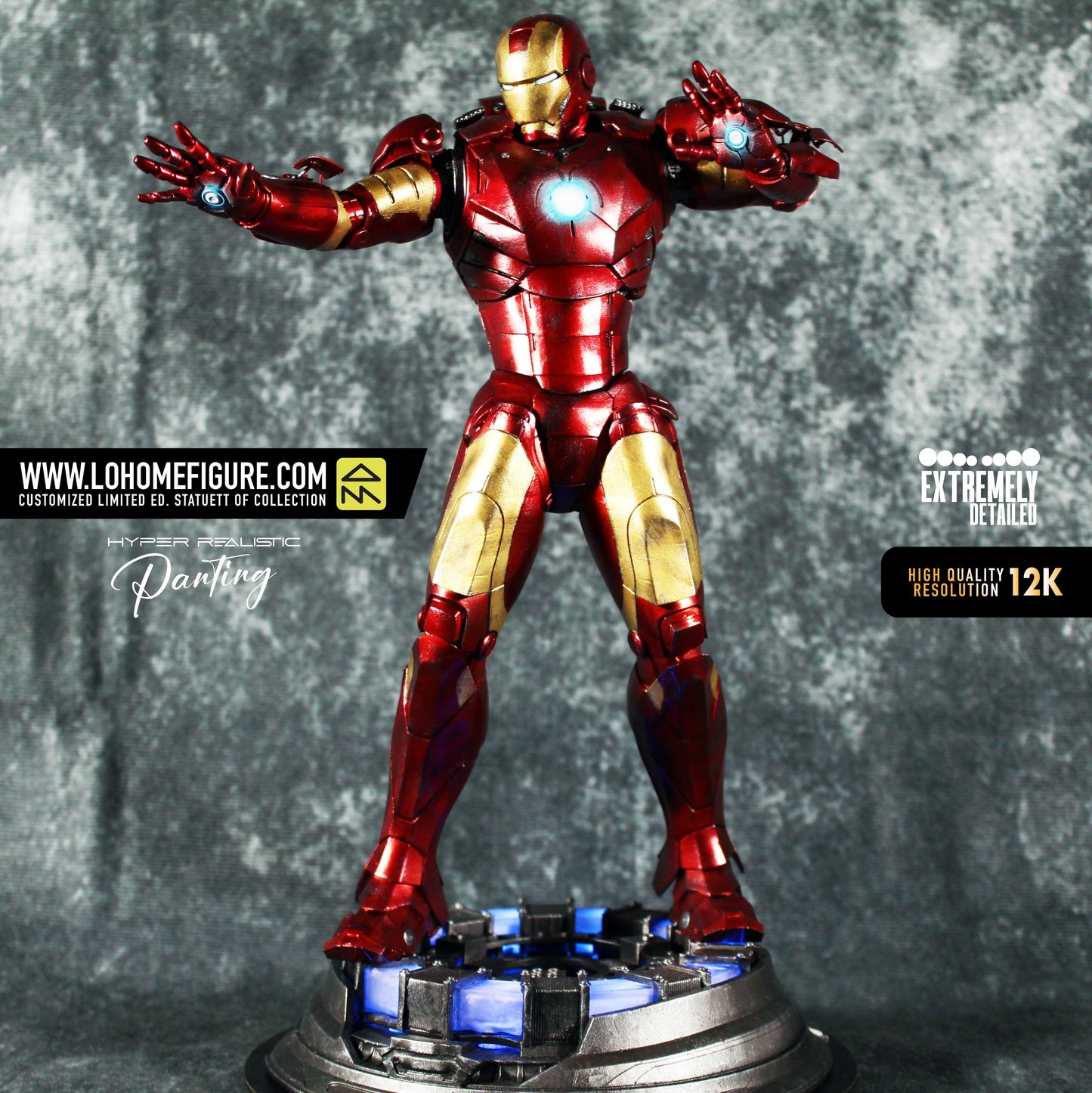 Iron Man Figure Tony Stark Statua da collezione di Iron Man da The Avengers base LED High Quality 12K Custom Limited Edition Made in Italy