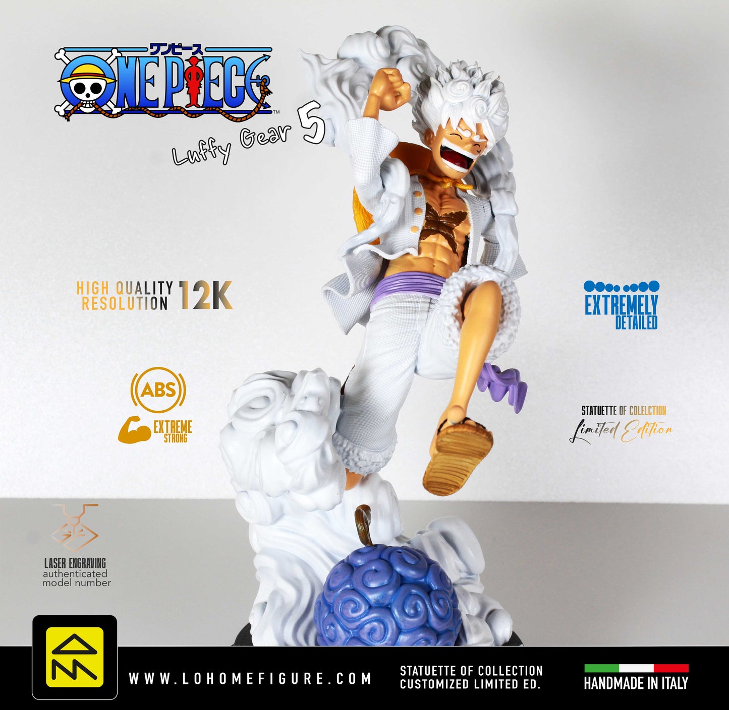 Statua Luffy Gear 5 - One Piece Action Figure Dipinta a Mano - Collezione Alta Risoluzione 12k - Regalo per Fan Anime e Manga One Piece