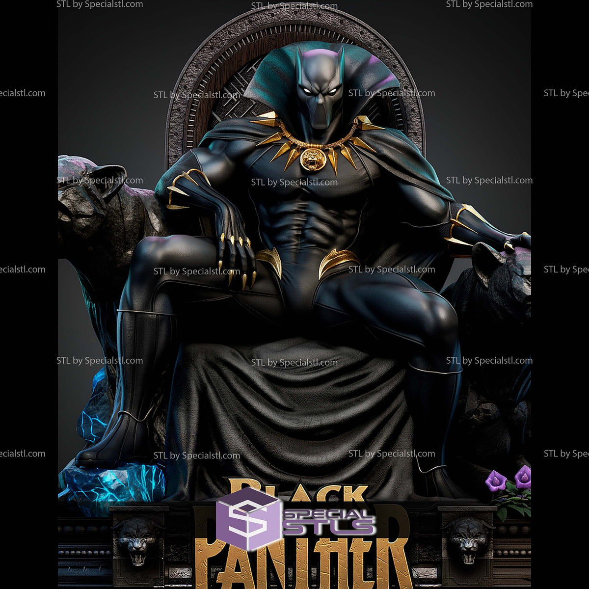 Black Panther Comic Throne Marvel dettaglio statua da collezione 3