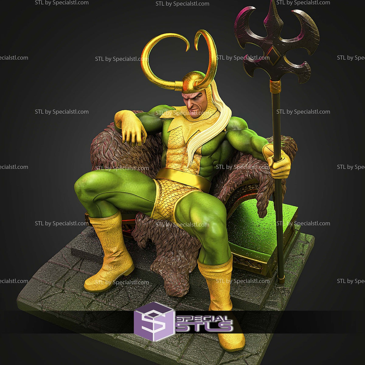 Loki Classic on Throne Marvel dettaglio statua da collezione 4