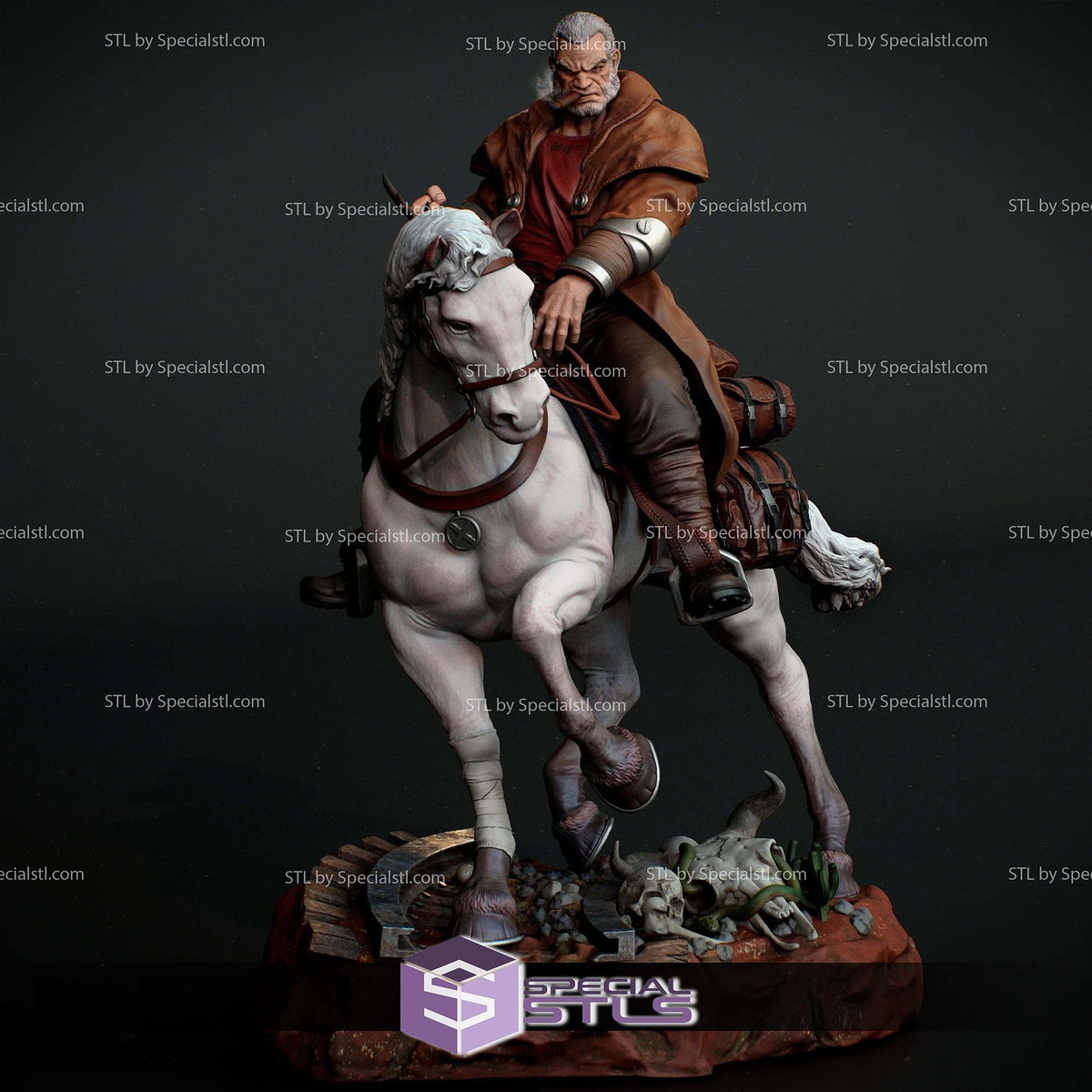 Old Man Logan Wolverine On Horse X-Men dettaglio statua da collezione 3