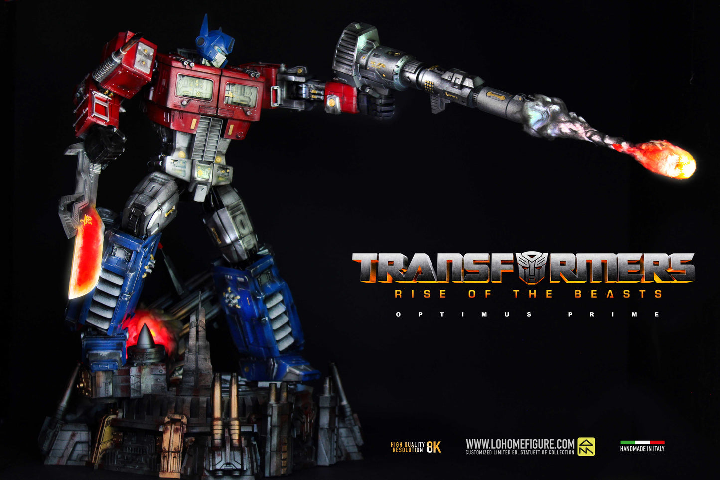 Diorama Optimus Prime Statua da Collezione, Transformers Rise Of The Beast Action Figure Diorama, Real cinematic con effetti di luci, fino a 60cm, Made in Italy