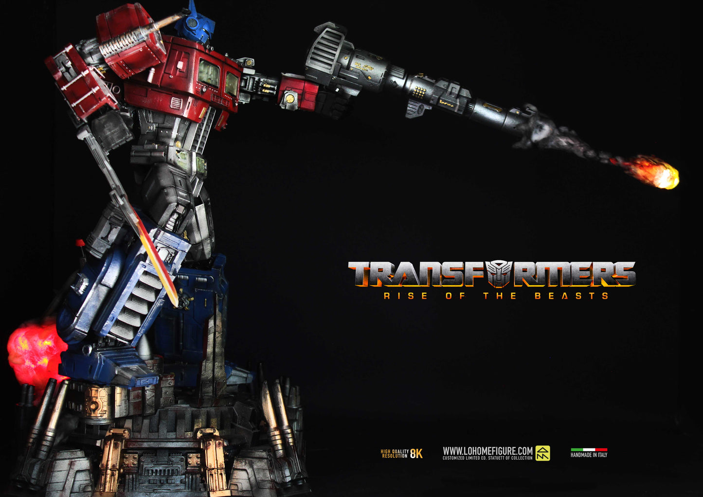 Diorama Optimus Prime Statua da Collezione, Transformers Rise Of The Beast Action Figure Diorama, Real cinematic con effetti di luci, fino a 60cm, Made in Italy