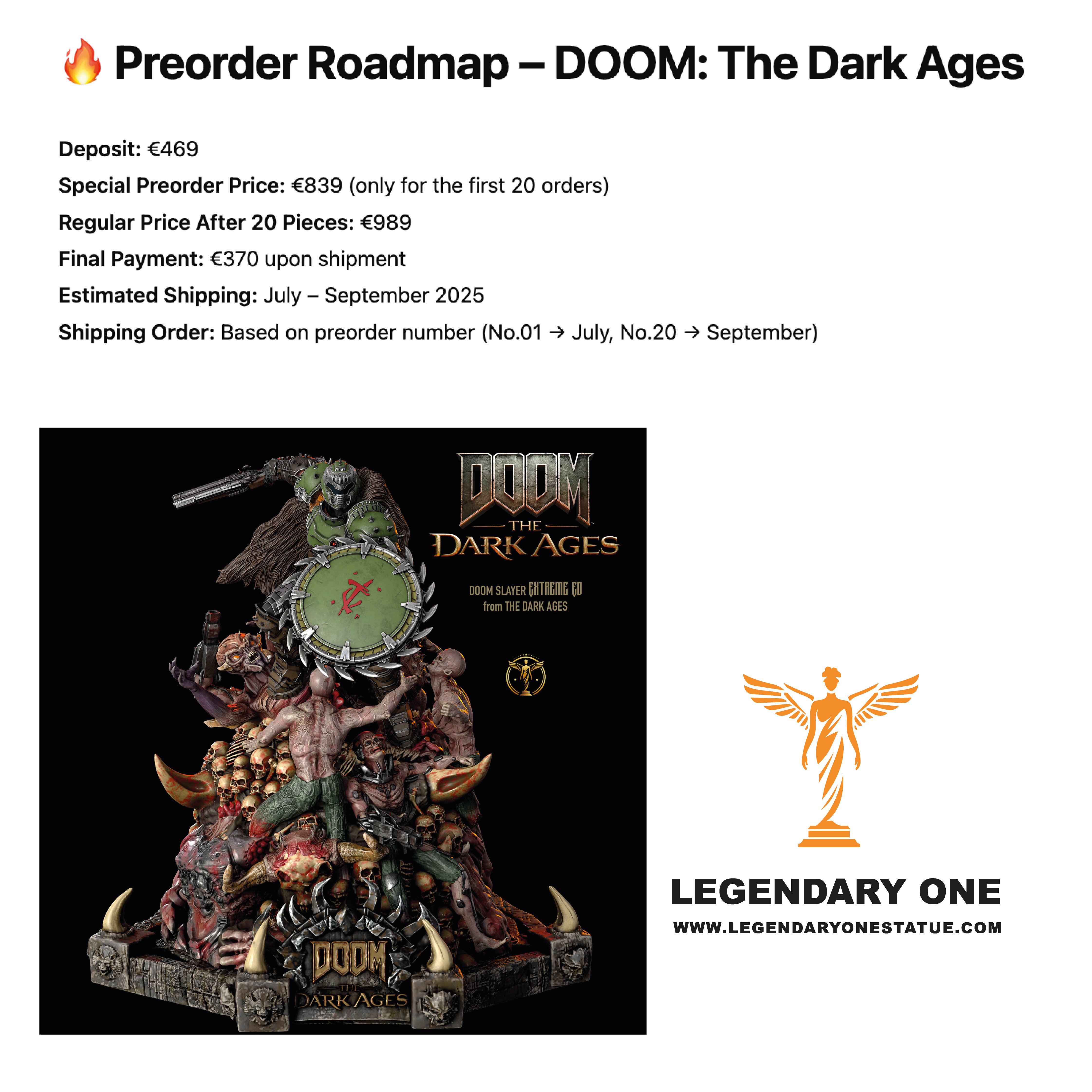 DOOM The Dark Ages Statua da Collezione 1/4 - Limited Edition 20pz - Scudo Rotante - Pre-order Esclusivo!