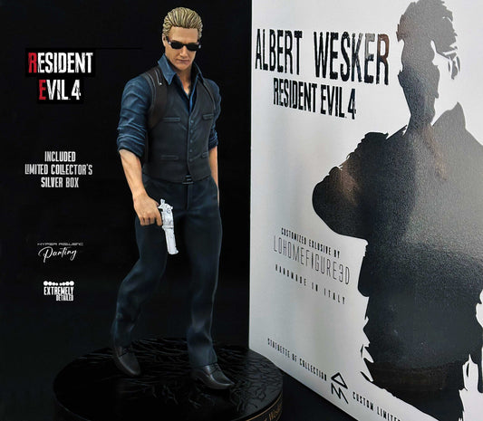 Albert Wesker Figure Statua da Collezione, Resident Evil 4 Figure, statua realistica di Albert Wesker con Exclusive Silver Box Collector Ed.