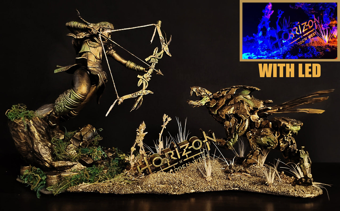 Horizon Forbidden West Aloy Diorama with Built-in LEDs, 35cm Complete Action Figure with Antique Brass Effect, Sony PlayStation 5 Games