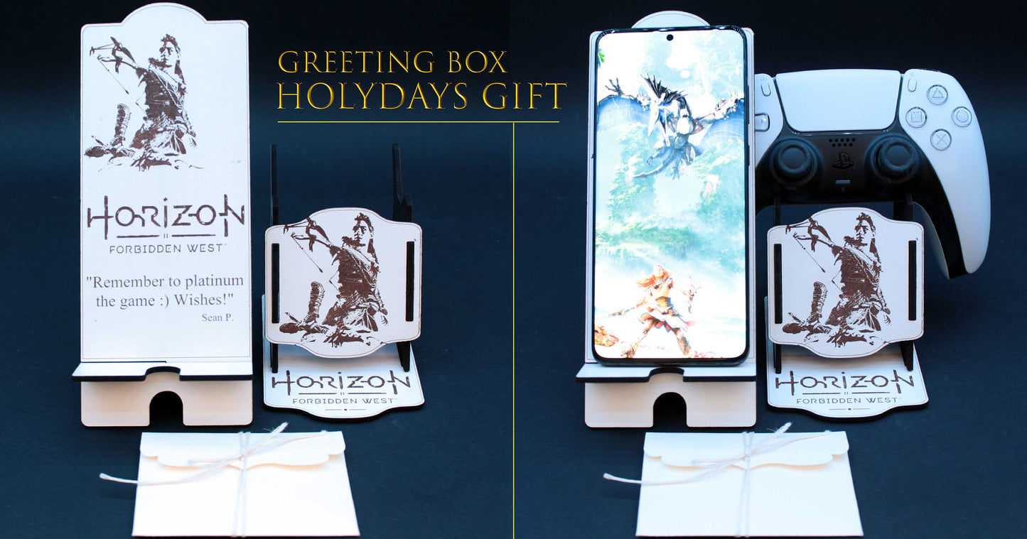 Gift Box Aloy Horizon Forbidden West to give: PS5 controller holder + smartphone holder + greeting card, ideal as a gift