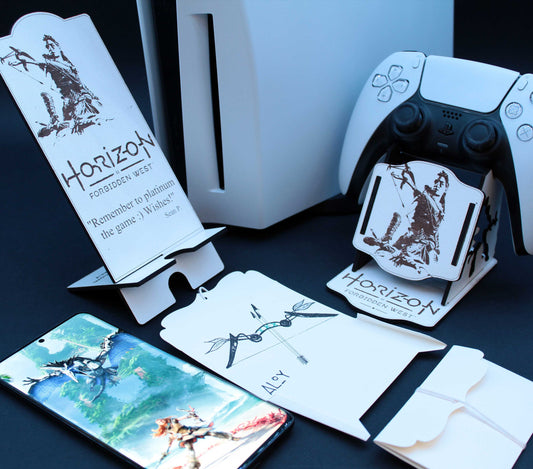 Gift Box Aloy Horizon Forbidden West to give: PS5 controller holder + smartphone holder + greeting card, ideal as a gift