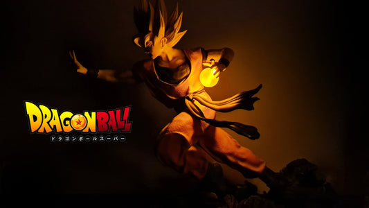 Goku Figure, Dragon Ball Action Figure, Collectible Statue with Integrated LED on Energy Ball, 28cm, 8K, Made in Italy 